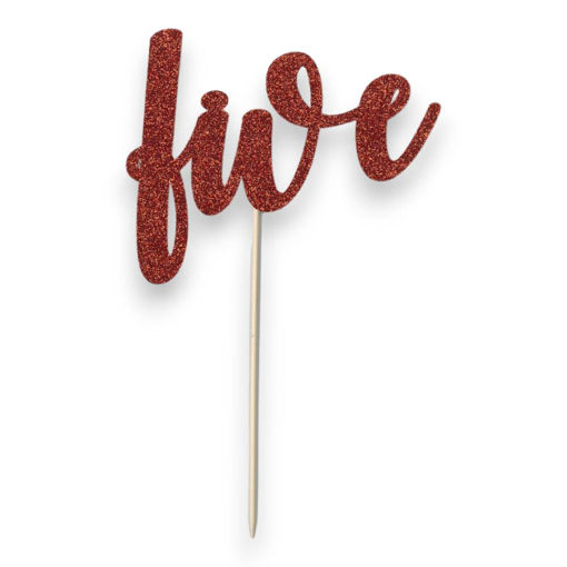 Picture of FIVE CAKE TOPPER RED GLITTER